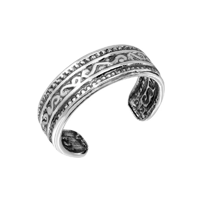 adjustable rings for women -Silver 925 Wave Pattern Adjustable Toe Ring - TR179-A