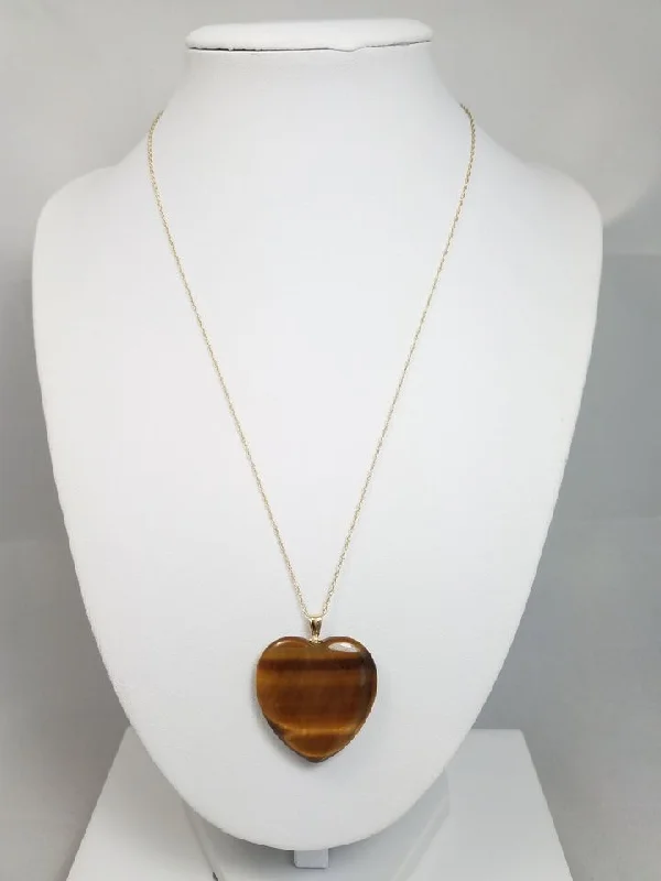 trendy necklaces for women -Fancy Vintage 18" 14k Yellow Gold Natural Tiger's Eye Pendant Necklace