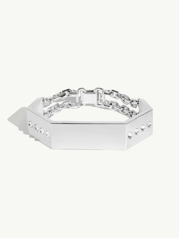 classy bangles for women -Octavian Brilliant-Cut White Diamond ID Bracelet In Sterling Silver - Small