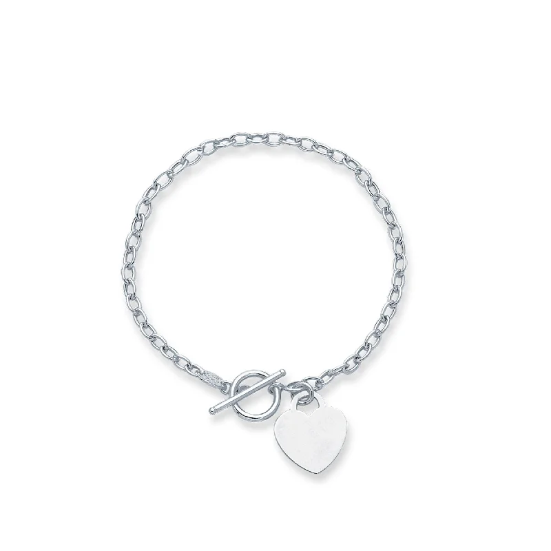 custom-designed bangles for women -14kt 7.50 inches White Gold Diamond Cut Oval Chain Link Bracelet with Heart + Toggle Lock