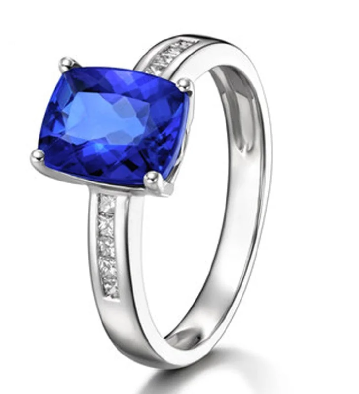 elegant diamond engagement rings -1.50 Carat Blue Sapphire and Moissanite Diamond Classic Engagement Ring for Women in White Gold