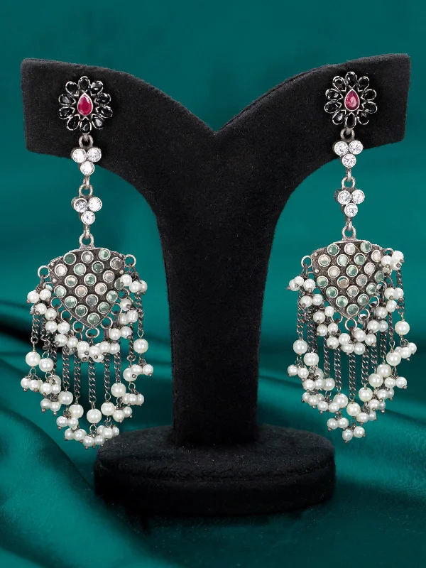 classic earrings for women -Oxidised earring  with pearl hangings