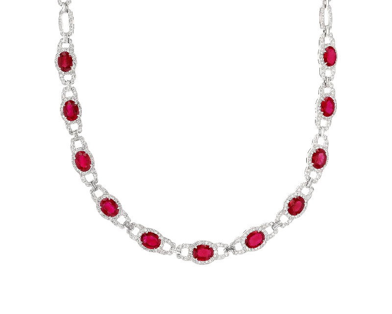 wedding necklaces for women -Oval Ruby Necklace, 16.05 Carats