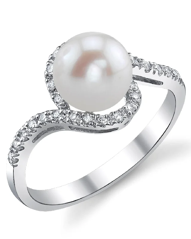 silver stacking rings for women -Freshwater Pearl & Diamond Cheryl Ring