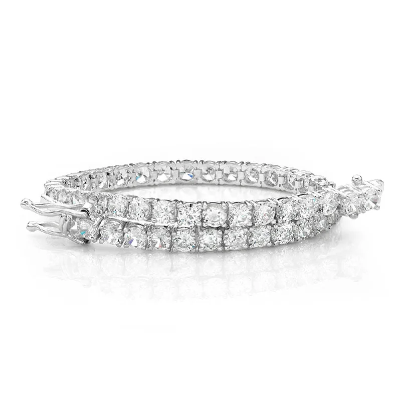 stylish gold bracelets for women -Round Brilliant tennis bracelet with 8.5 carats* of diamond simulants in 10 carat white gold