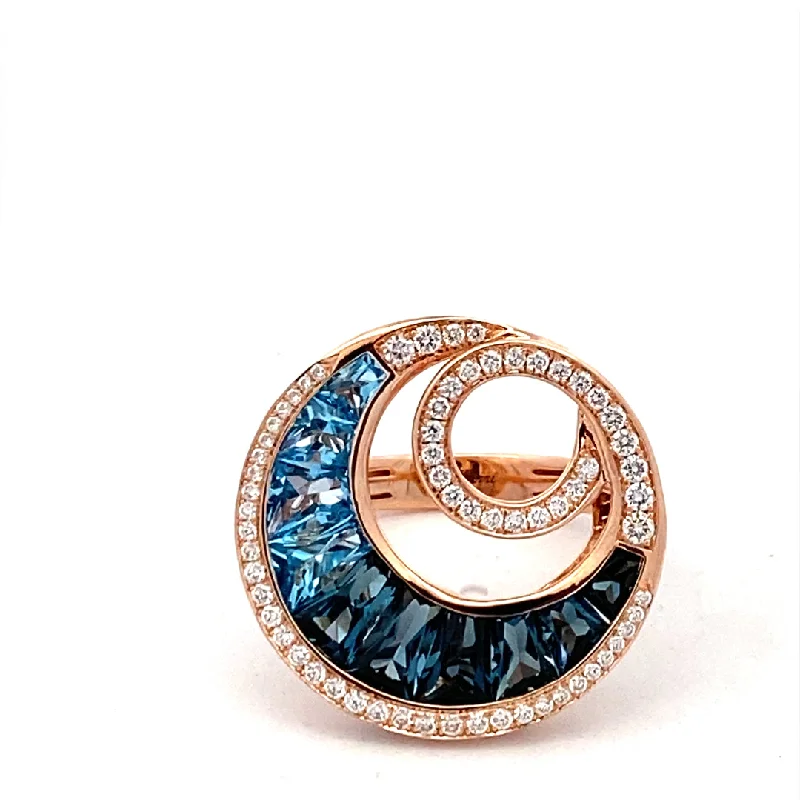 bold fashion rings for women -14K Rose Gold 3.56ctw Blue Topaz & Diamond Malibu Wave Ring by Bellarri