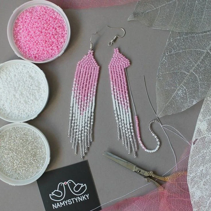 butterfly earrings for women -PINK FEATHER FRINGE TASSEL EARRINGS