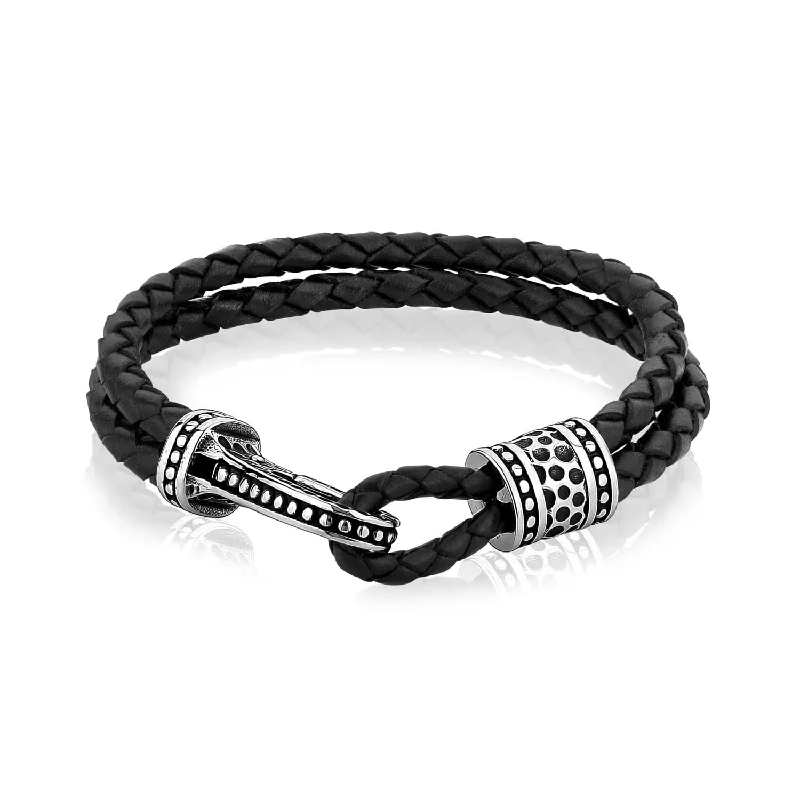 gold bracelets for women -A.R.Z Men's Steel Clasp Leather 8.5" Bracelet