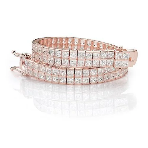 stacking bracelets for women -Princess Cut tennis bracelet with 20.52 carats* of diamond simulants in 10 carat rose gold