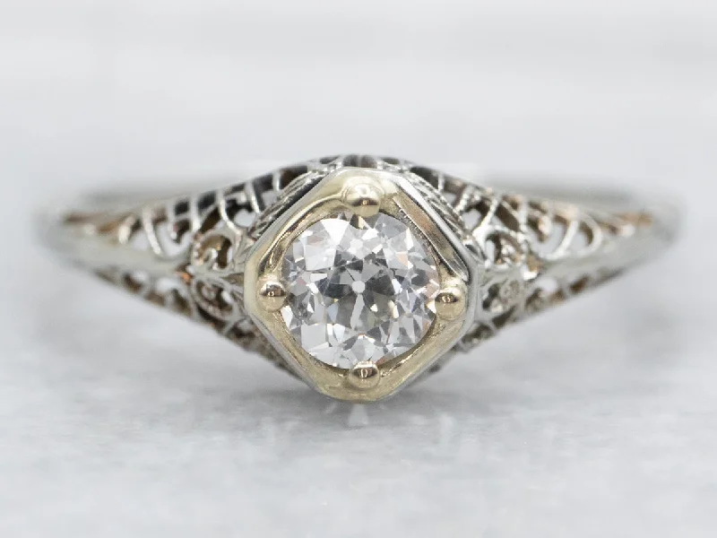 luxury gemstone engagement rings -Art Deco Old Mine Cut Diamond Solitaire Engagement Ring