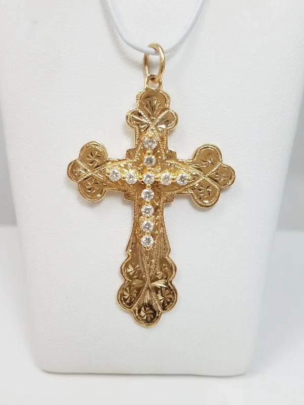 unique necklaces for women -Stunning 14k Yellow Gold Natural Diamond Handmade Cross Pendant