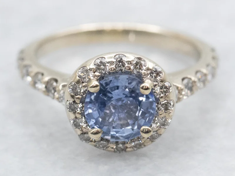 women’s engagement ring sets -Modern Sapphire Diamond Halo Engagement Ring