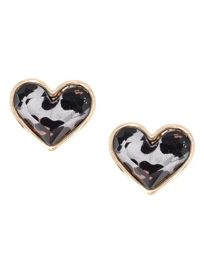 custom earrings for women -Grey Cow Print Heart Shaped Earrings