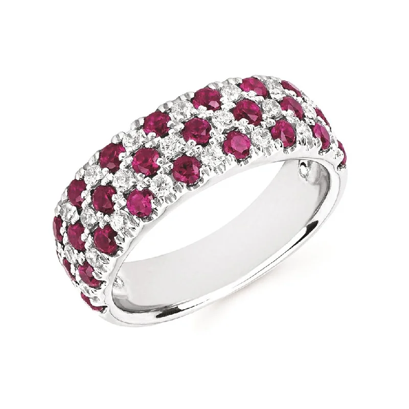 high-end rings for women -14K White Gold 2.26ctw Ruby & Diamond Checkered Band