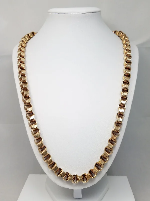 wedding gift necklaces for women -Eye Catching 24" 10k Yellow Gold Hollow Basket Weave Link Chain Necklace