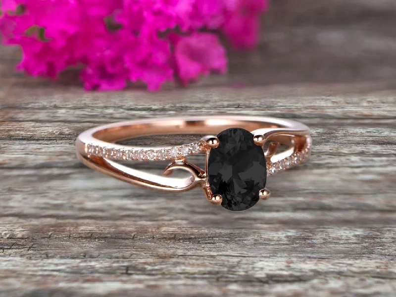 women’s contemporary engagement rings -1.25 Carat Oval Cut Black Diamond Moissanite Engagement Ring Wedding Ring On 10k Rose Gold Shining Split Shank