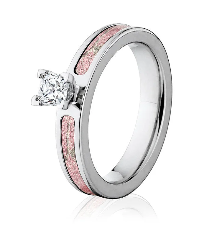 oval cut engagement rings for women -Realtree AP Pink Camo Engagement Ring - 1/2 CT