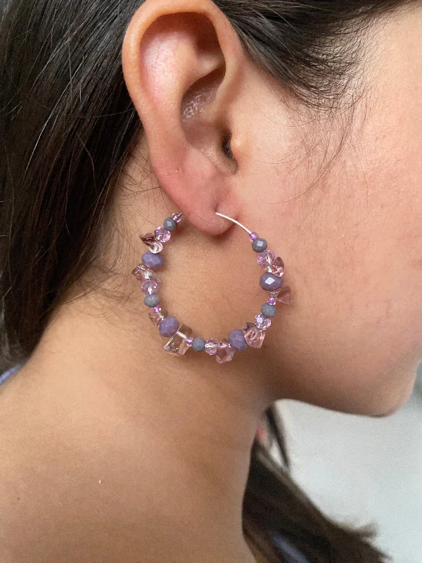 personalized stud earrings for women -PURPLE AND GREY CRYSTAL HOOP EARRINGS