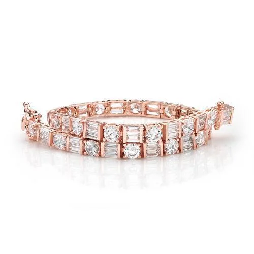 women’s friendship bracelets -Round Brilliant and Baguette tennis bracelet with 10.07 carats* of diamond simulants in 10 carat rose gold