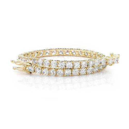 wedding bangles for women -Round Brilliant tennis bracelet with 9.52 carats* of diamond simulants in 10 carat yellow gold