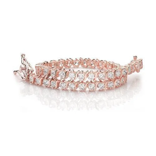 simple bangles for women -Round Brilliant tennis bracelet with 5.94 carats* of diamond simulants in 10 carat rose gold