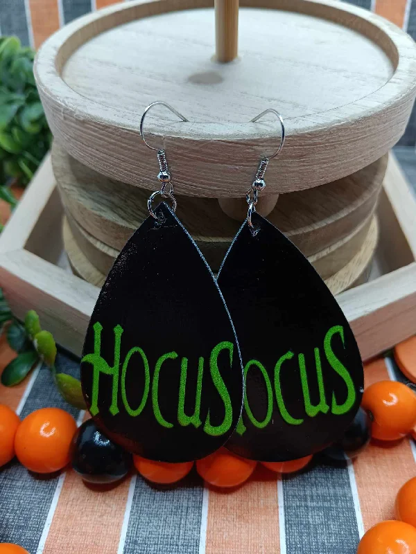 crystal earrings for women -Black Leather Style Hocus Earrings