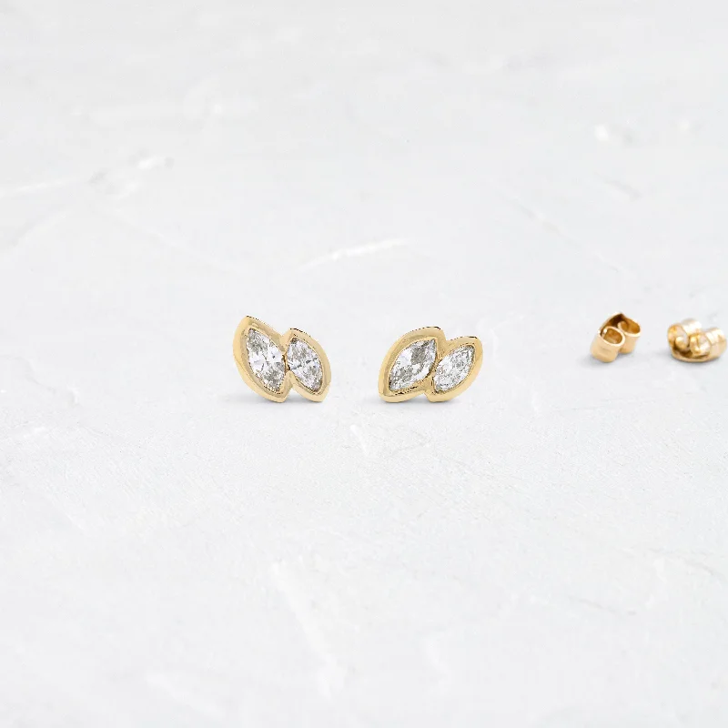 dangling gold earrings for women -Duet Marquise Studs - In Stock