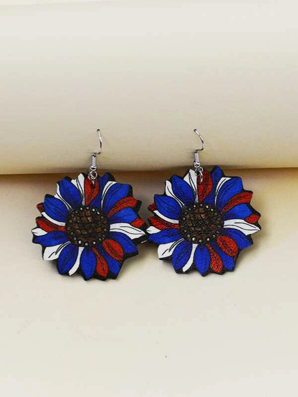 high-end earrings for women -Red, White, & Blue Sunflower Leather Style Earrings