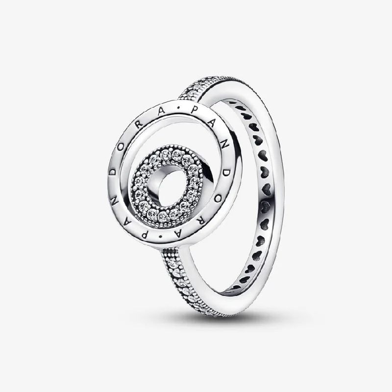 elegant rings for women -Pandora Signature Logo Circles Pavé Ring