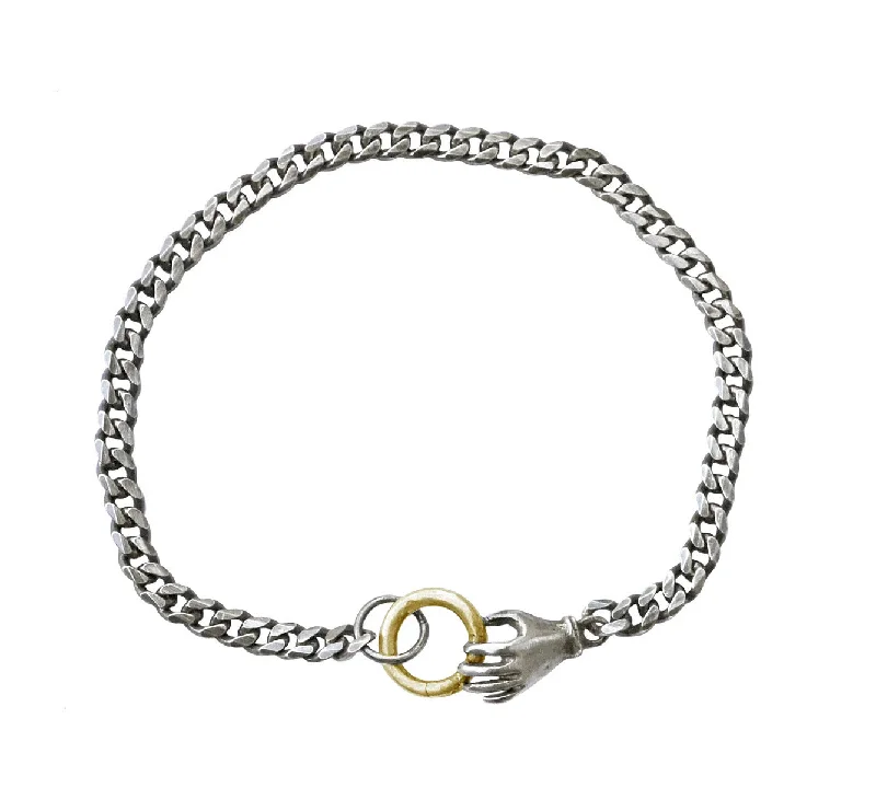 trendy bangles for women -Mixed Metal Hand Charm Bracelet