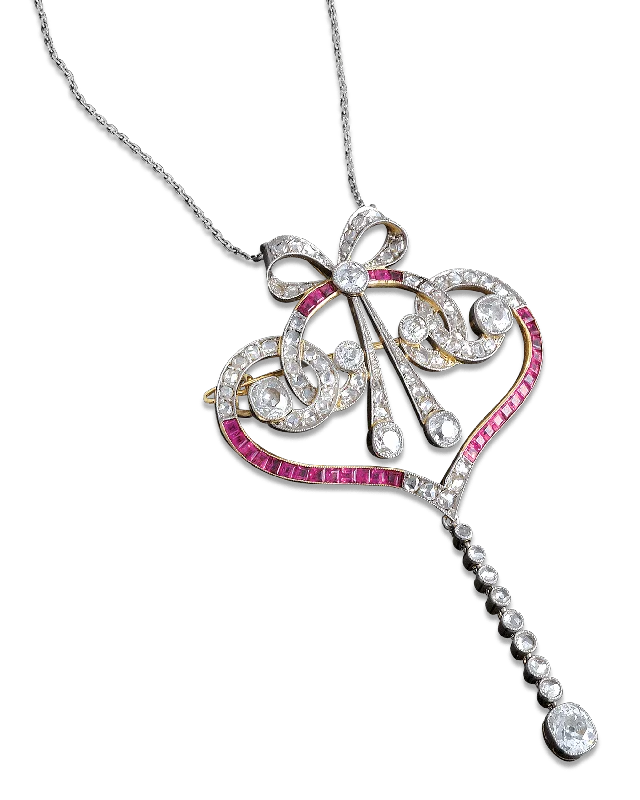 heart-shaped necklaces for women -Edwardian Diamond and Ruby Pendant