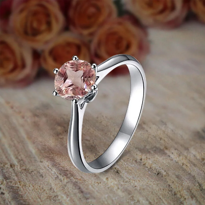 elegant engagement rings -Beautiful Stunning Look 1 Carat Round Cut Morganite Solitaire Engagement Ring for Women in 10k White Gold