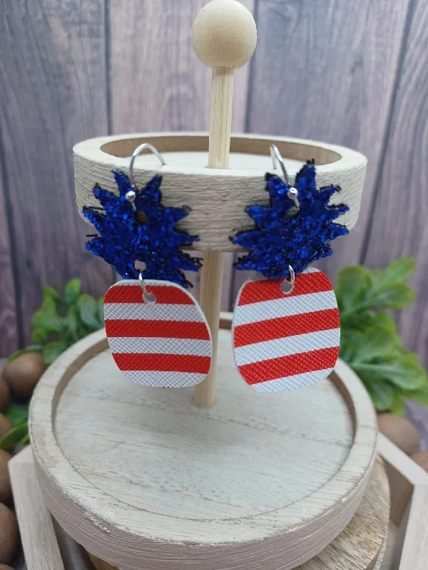 large hoop earrings for women -Red & White Striped Pineapples w/ Blue Glitter Topper