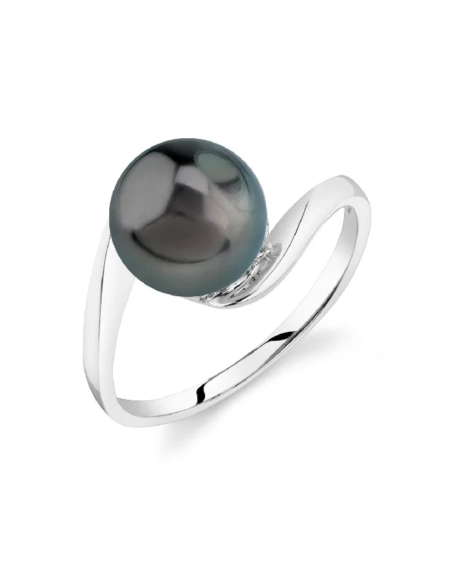 stacked rings for women -Black Tahitian Pearl River Solitaire Ring