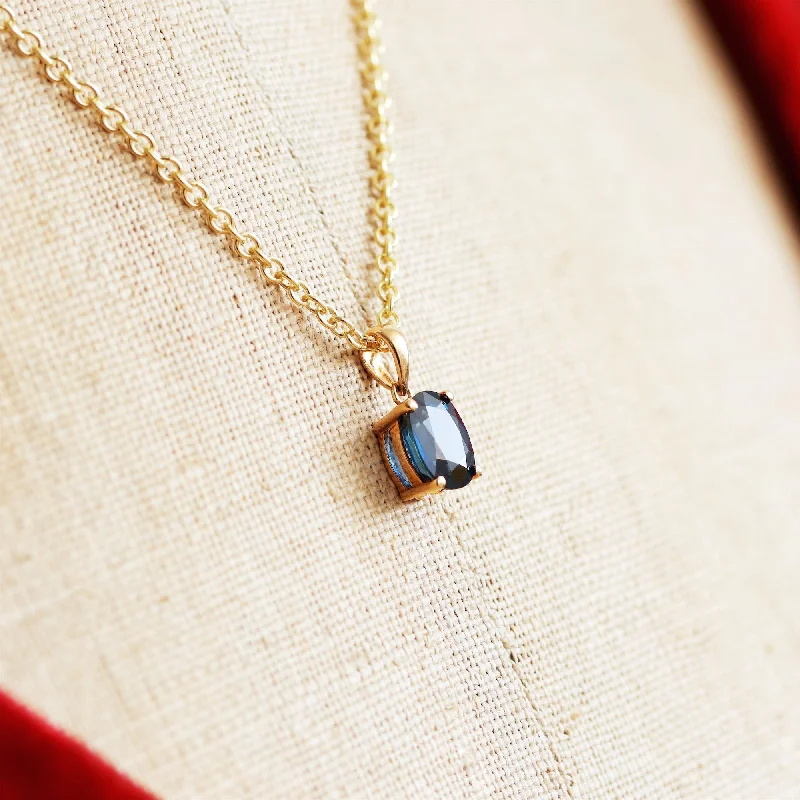 charm pendant necklaces for women -Minimalist Blue Sapphire & 9ct Gold Pendant