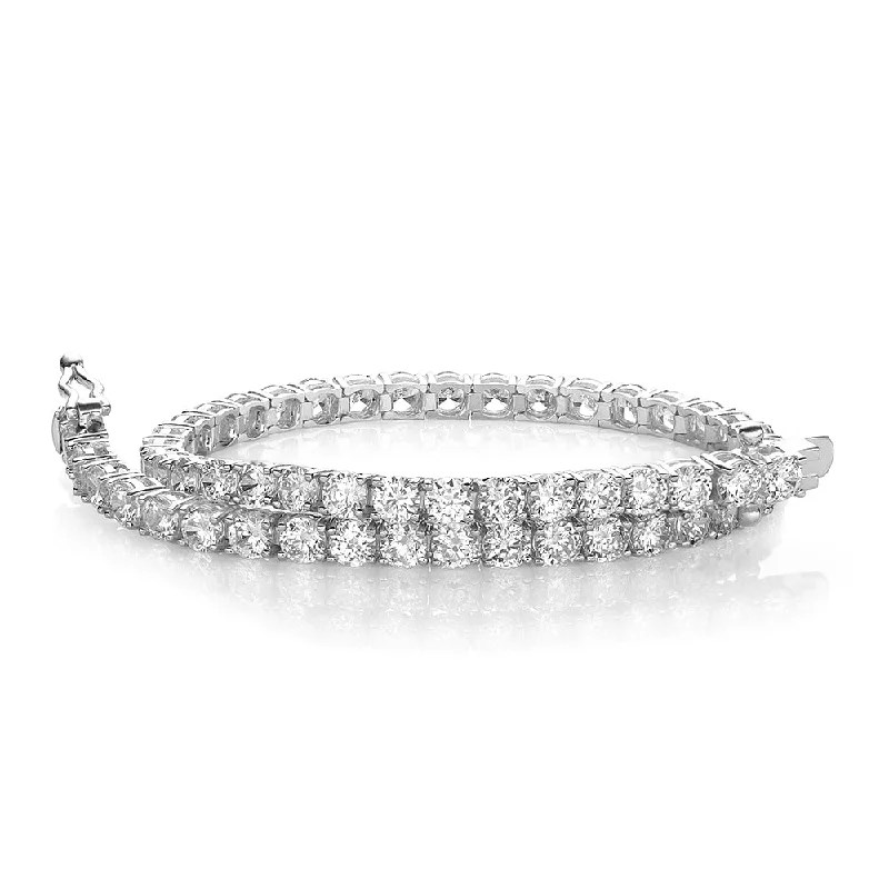 gold cuff bracelets for women -Round Brilliant tennis bracelet with 6.27 carats* of diamond simulants in 10 carat white gold