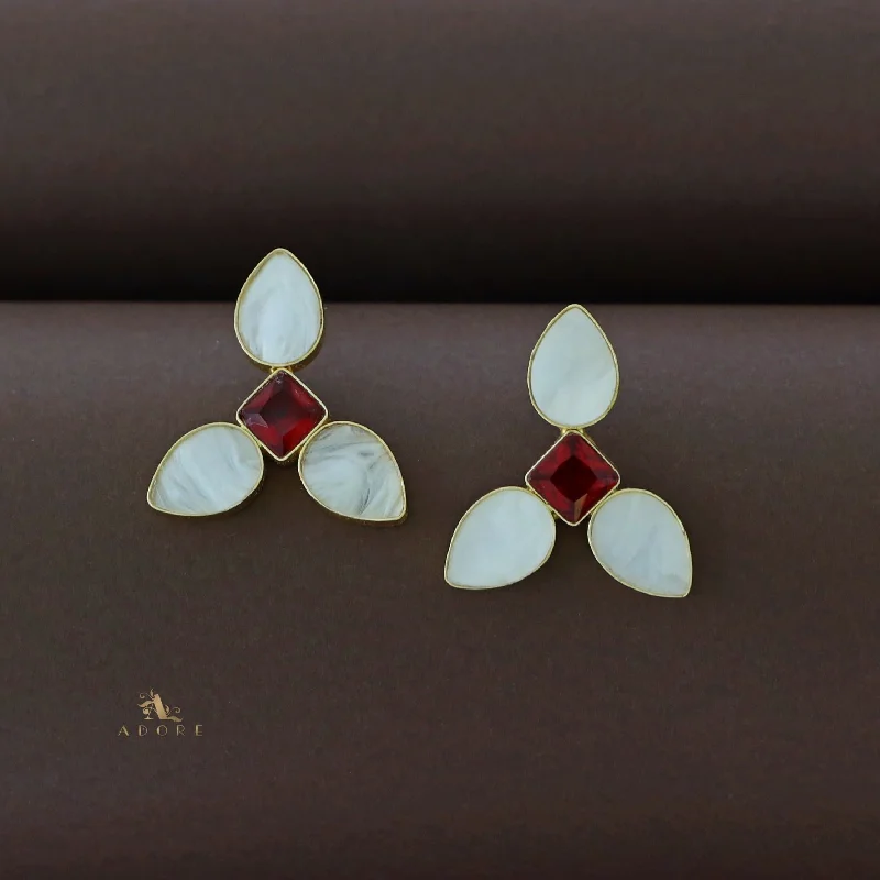 mixed gemstone earrings for women -Ansilea Glossy Diamond Tri MOP Earring