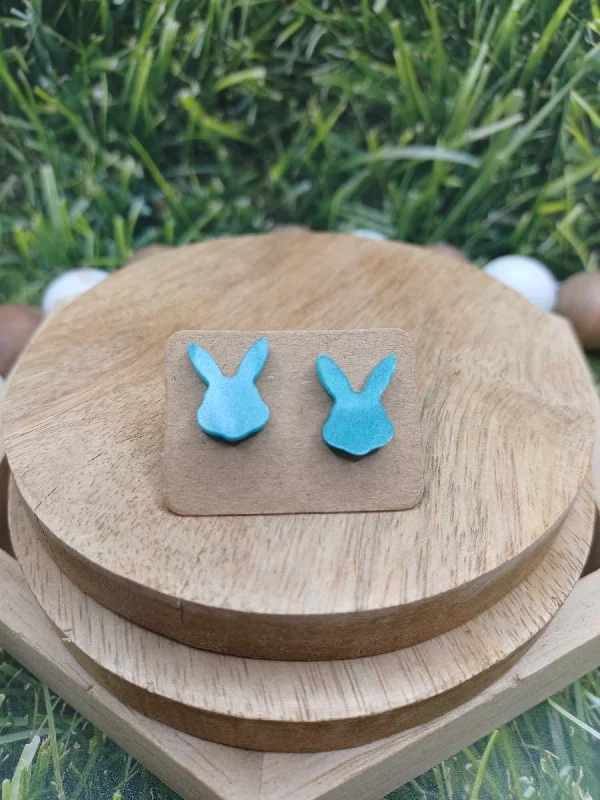 diamond earrings for women -Blue Marbled Bunny Earrings