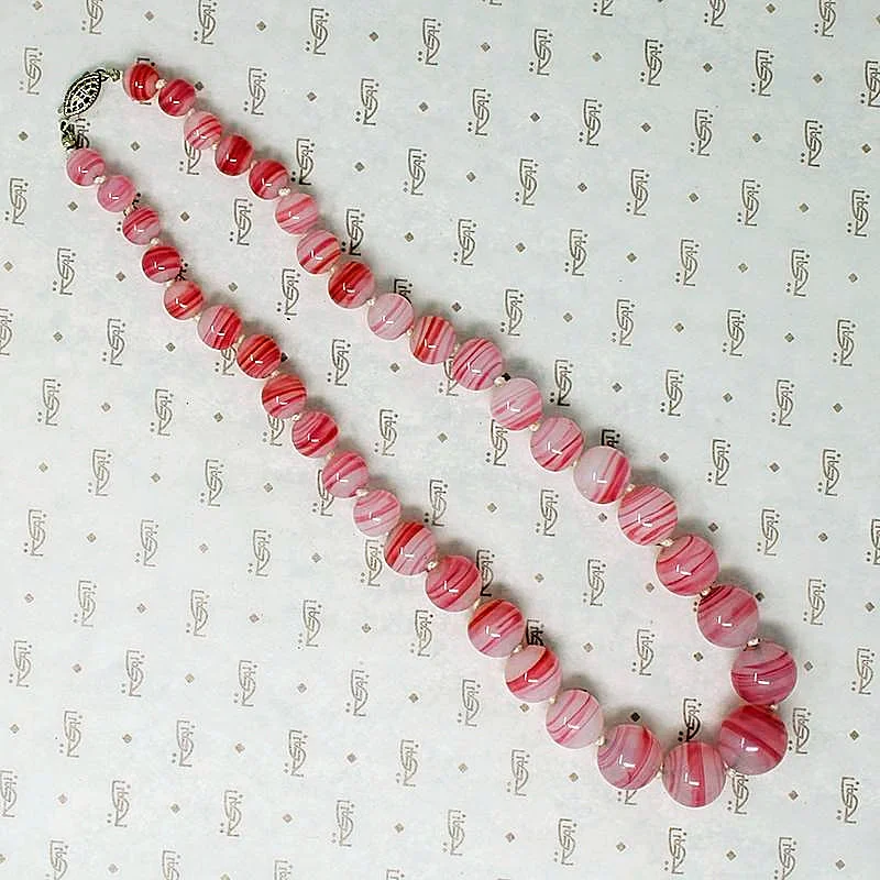 birthday gift necklaces for women -Candy Pink Swirl Glass Bead Necklace