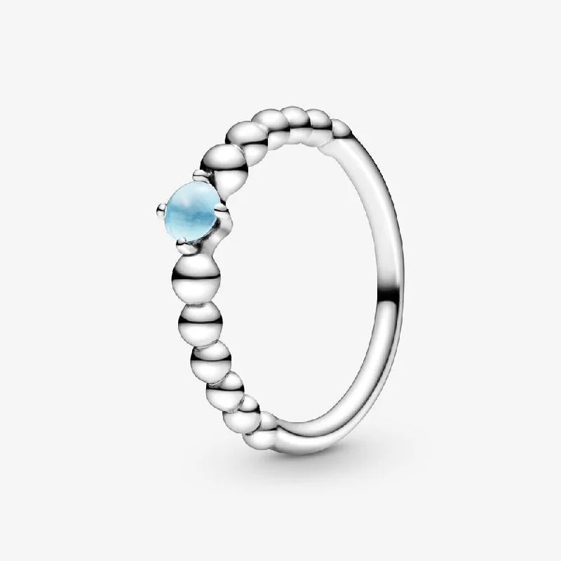 women’s custom wedding rings -Sky Blue Beaded Crystal Ring