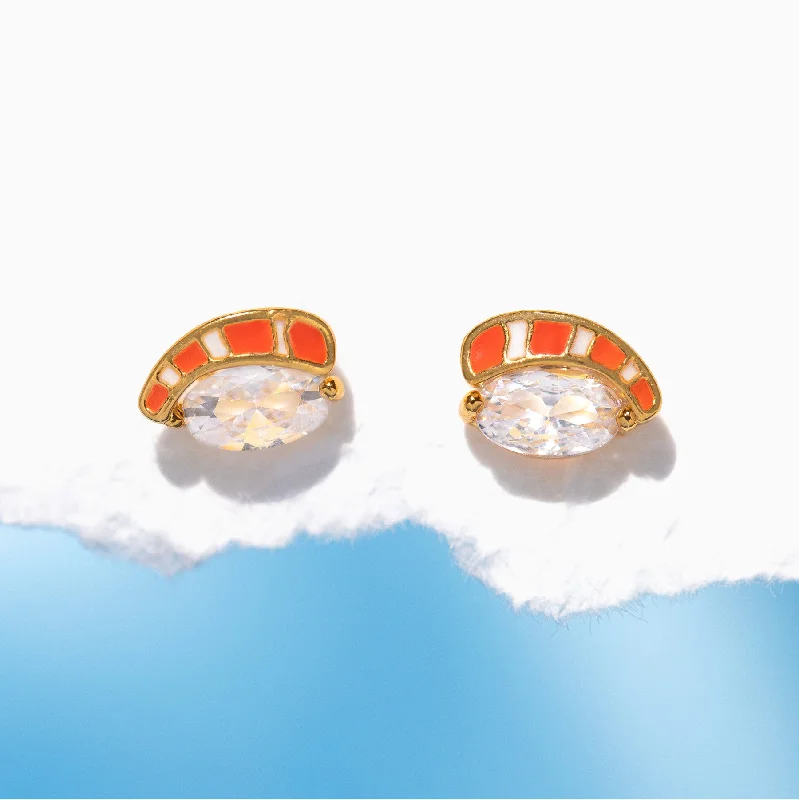 handmade gemstone earrings -Salmon Nigiri Studs