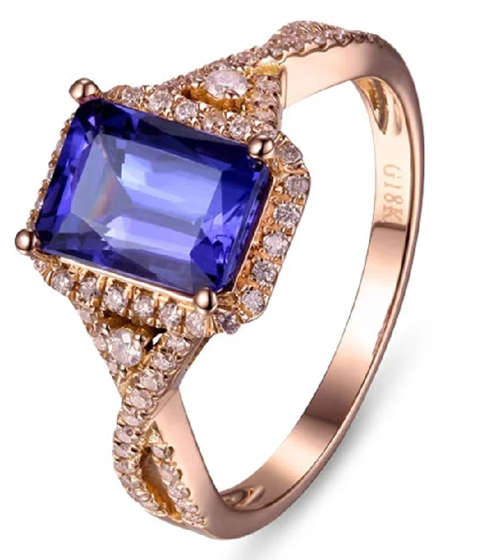 yellow gold engagement rings -Beautiful 2 Carat Blue Sapphire and Moissanite Diamond Engagement Ring in Rose Gold