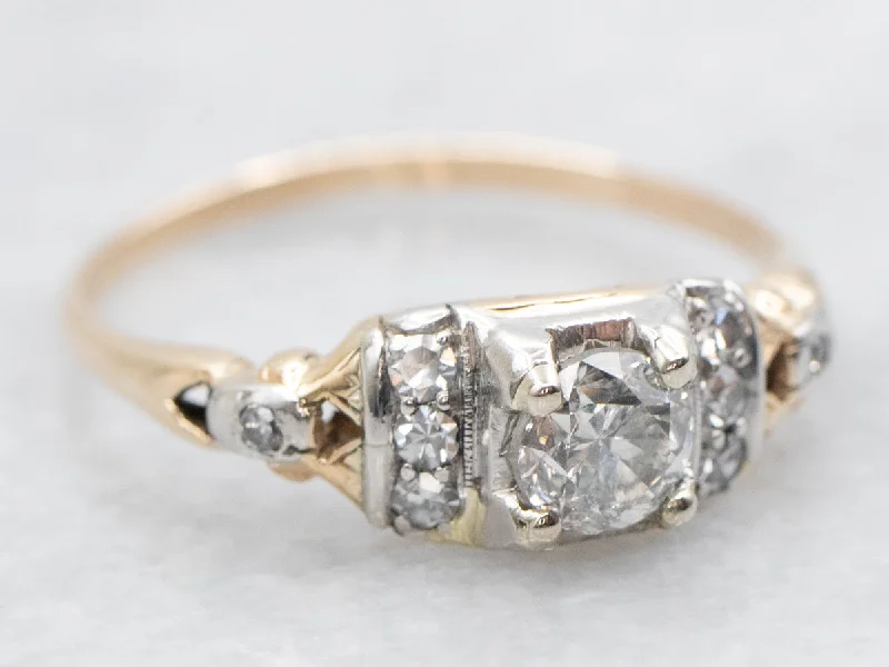 vintage engagement rings for women -Two Tone 1950's Diamond Engagement Ring