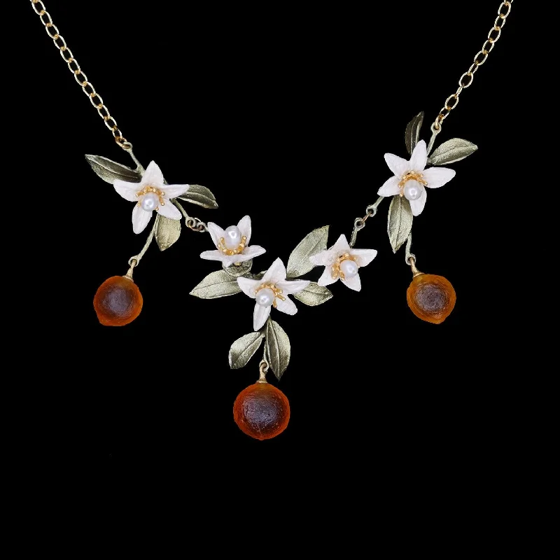 statement pendant necklaces for women -Orange Necklace - Flower Drop