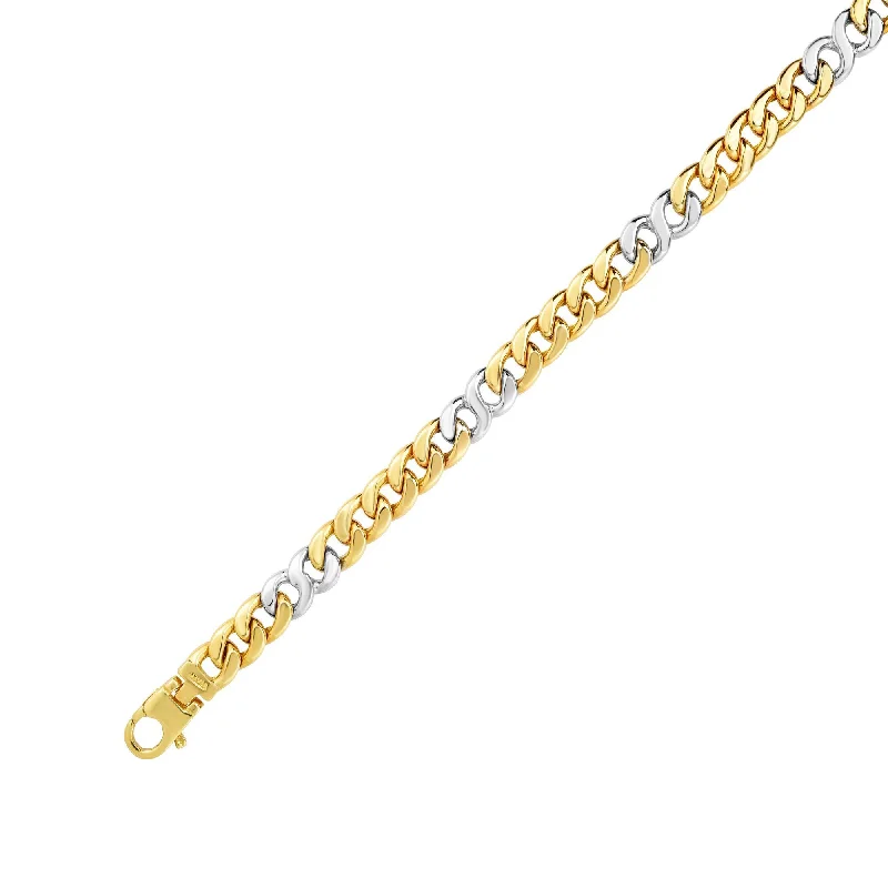 stackable bangles for women -14kt Gold 8.5 inches Yellow+White Finish 7mm Shiny Oval Bracelet with Lobster Clasp