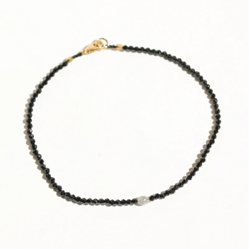 adjustable bangles for women -Black Spinel + Grey Diamond Bracelet no. 77