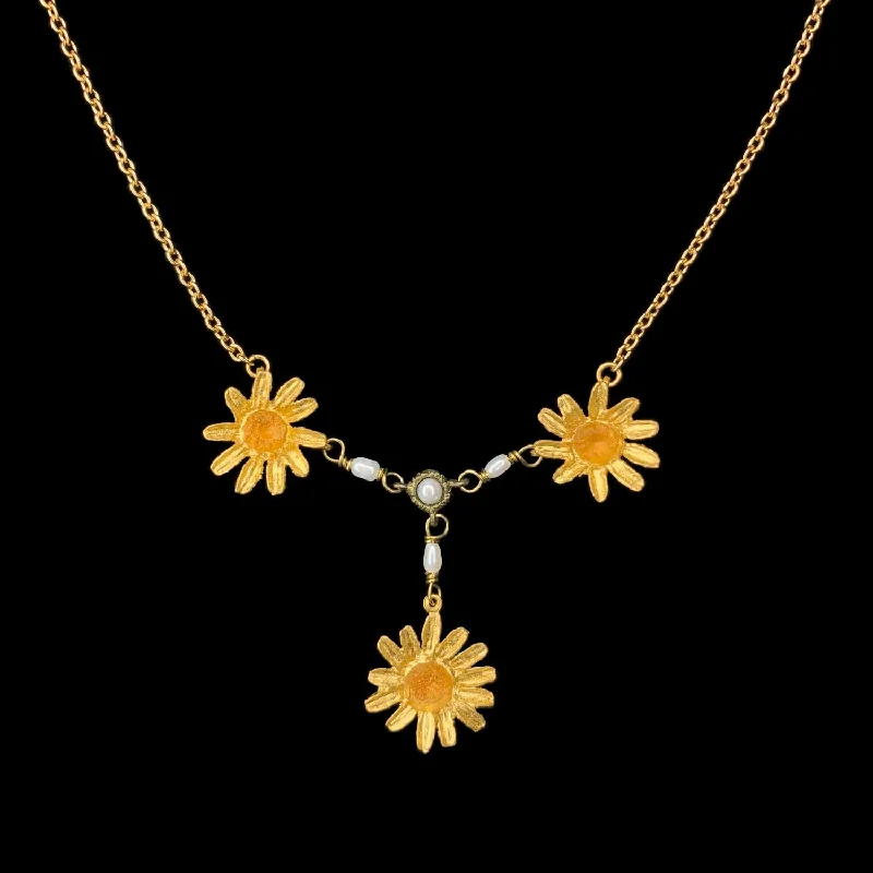 pendant necklaces for women -Yellow Butter Daisy Necklace - Dainty Pearls