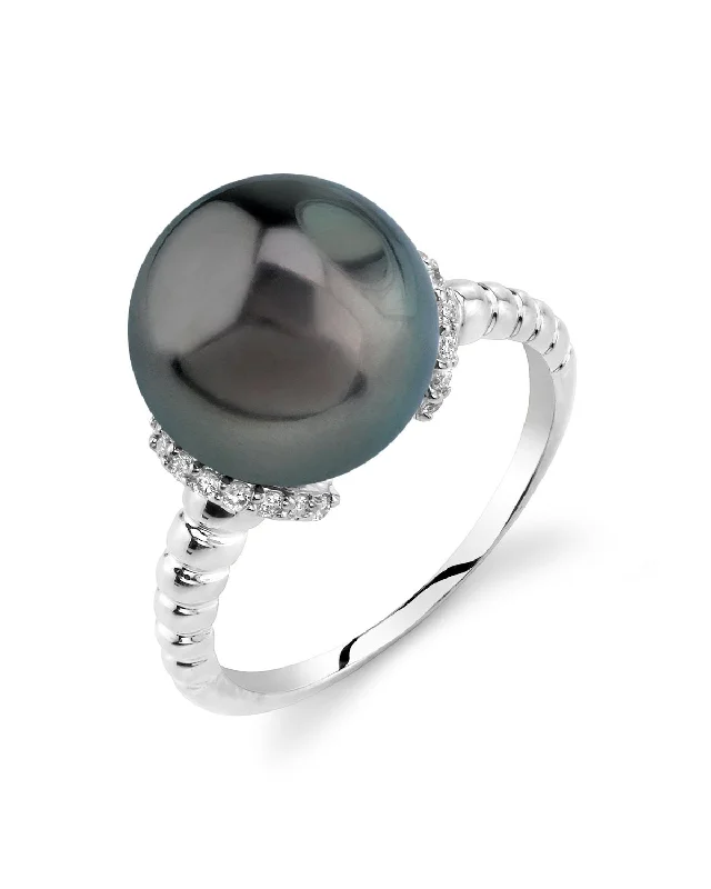 fashionable diamond rings for women -Tahitian South Sea Pearl & Diamond Jackie Ring