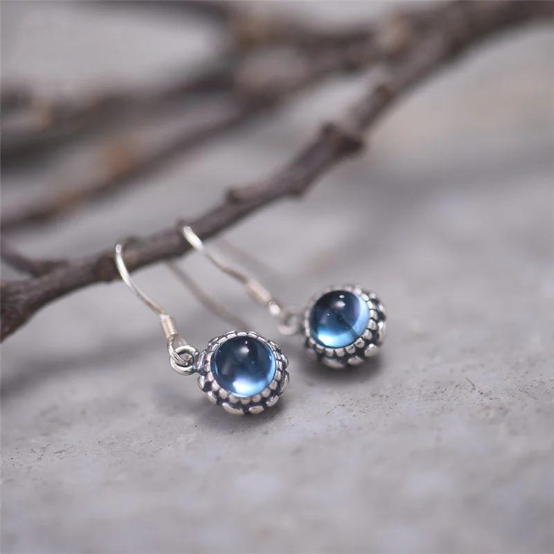 elegant dangle earrings for women -Womens Blue Topaz Dangle Hook Earrings in Sterling Silver Jewelry for Women