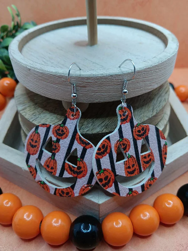 custom-made earrings for women -Striped Jack O' Lantern Shaped & Patterned Halloween Earrings